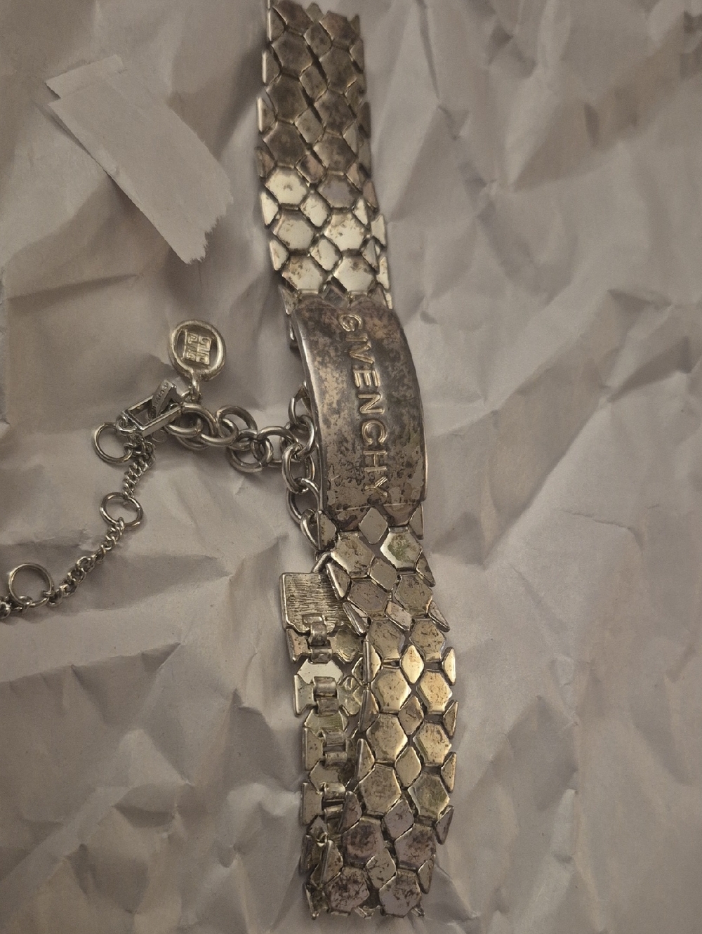 Givenchy Silver-Tone Honeycomb Link Necklace VINTAGE